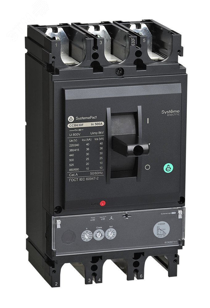 Изображение товара Выключатель автоматический литой корпус SYSTEMEPACT CCB630 150KA S2.3M 3P3D 500 A рычаг (шт)