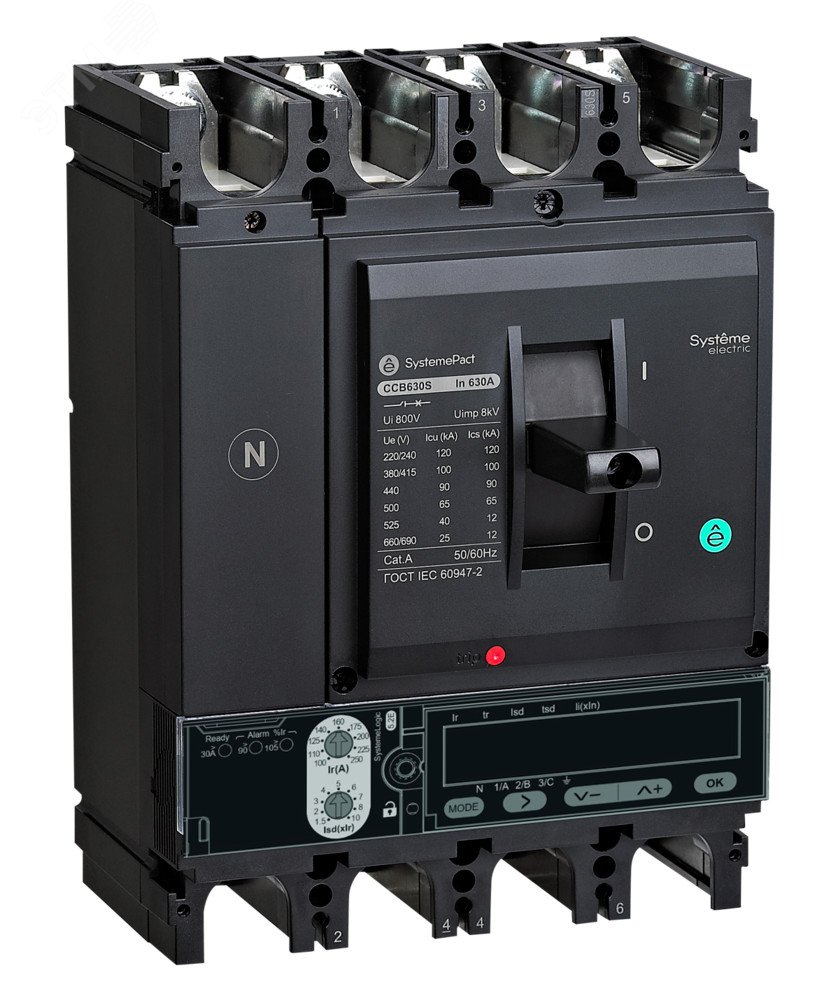 Автоматический выключатель в литом корпусе SYSTEMEPACT CCB630 150KA 4P4D S5.3E 630A рычаг SPC630L63053E4DF Systeme Electric