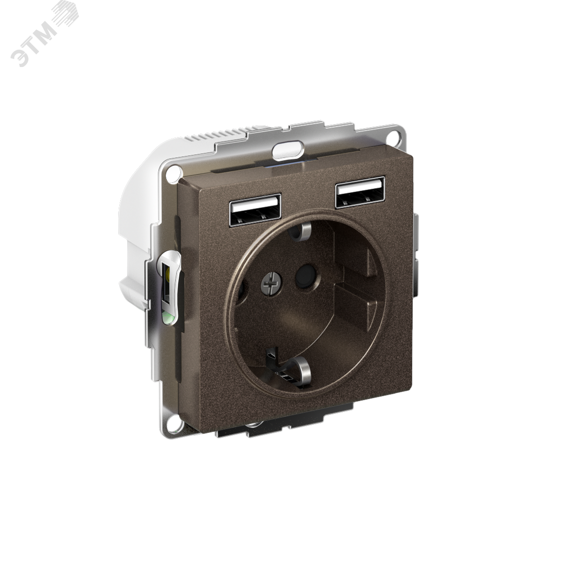 Изображение товара Розетка AtlasDesign 16А с USB, заземлением, шторками, коричневая