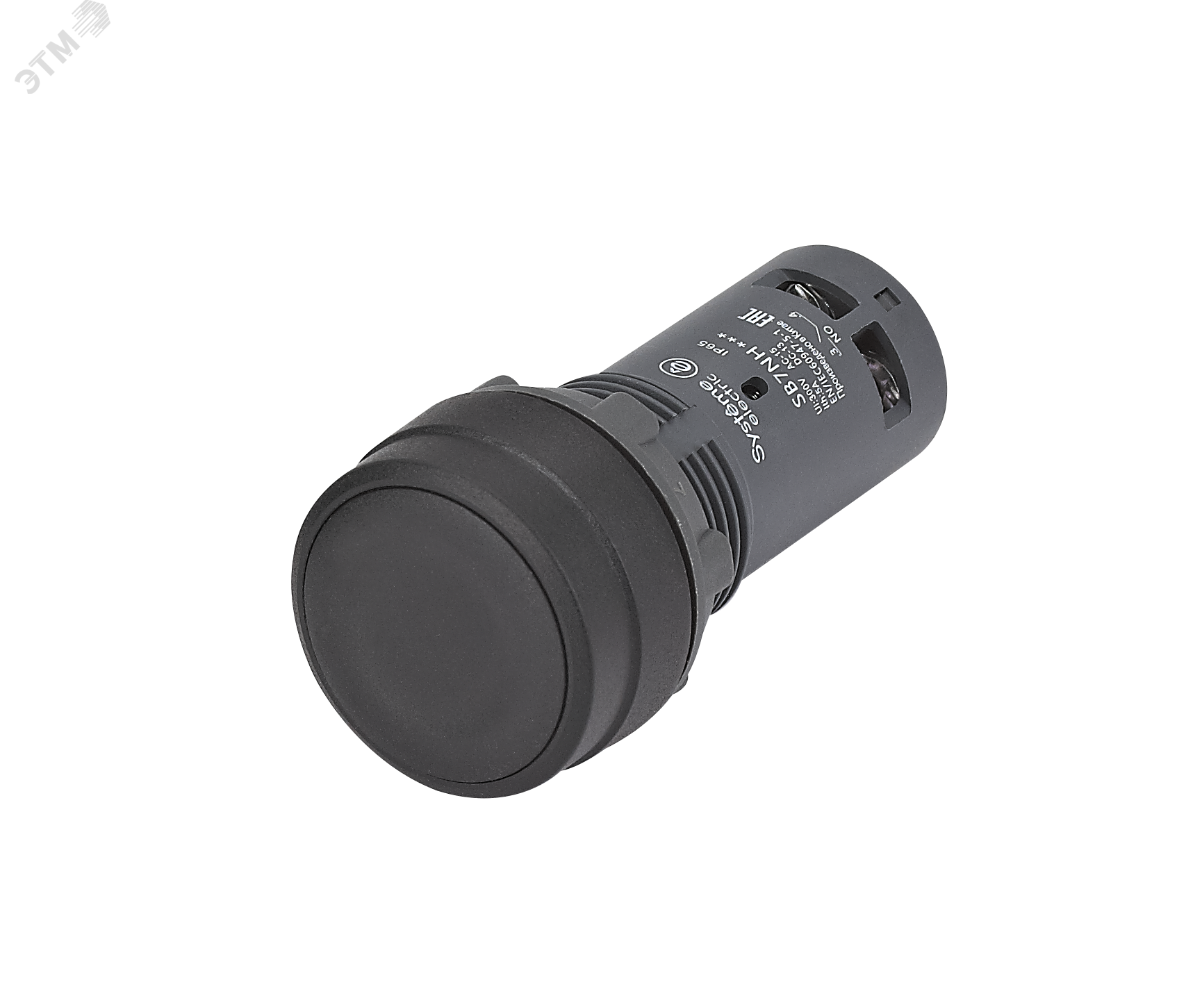 Изображение товара Кнопка моноблочная 22мм черная с фиксацией, пластик, 2НО, IP65 SB7 (шт)