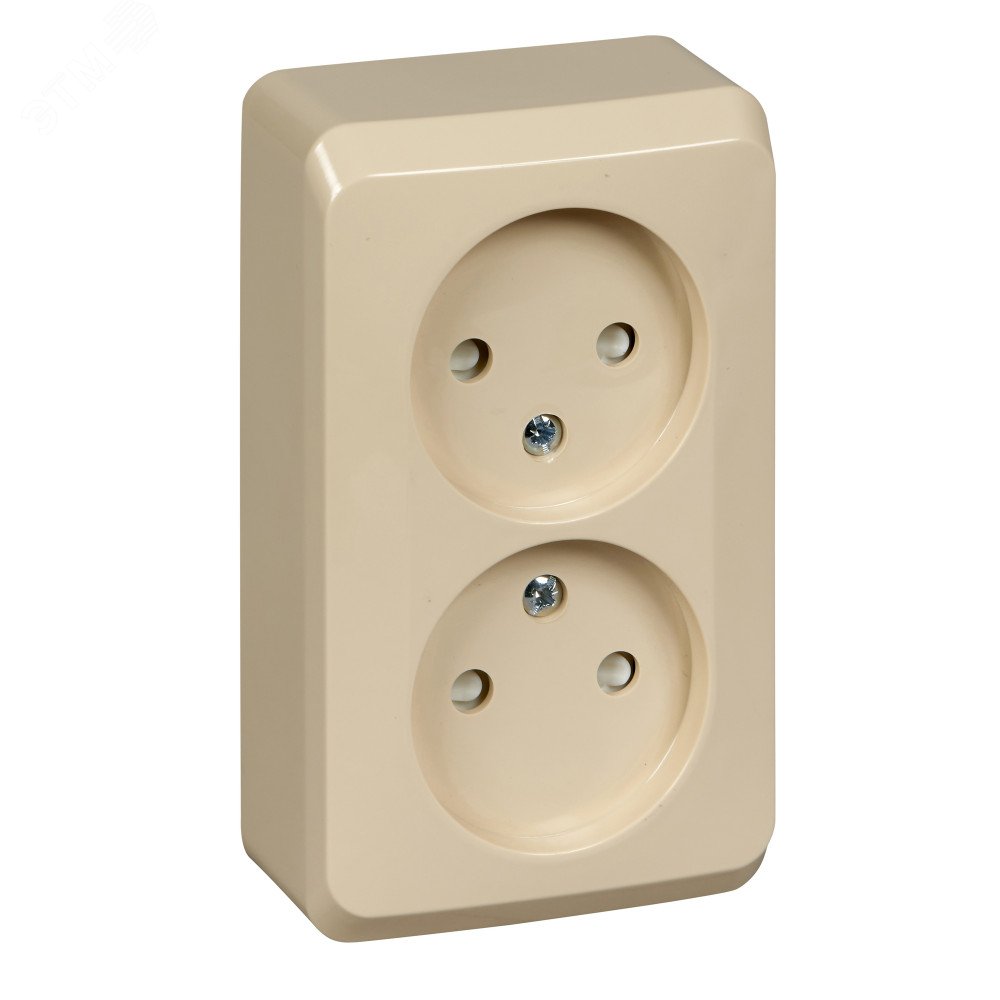 Изображение товара ЭТЮД Розетка двойная наружная без заземления со шторками бежевая (шт)