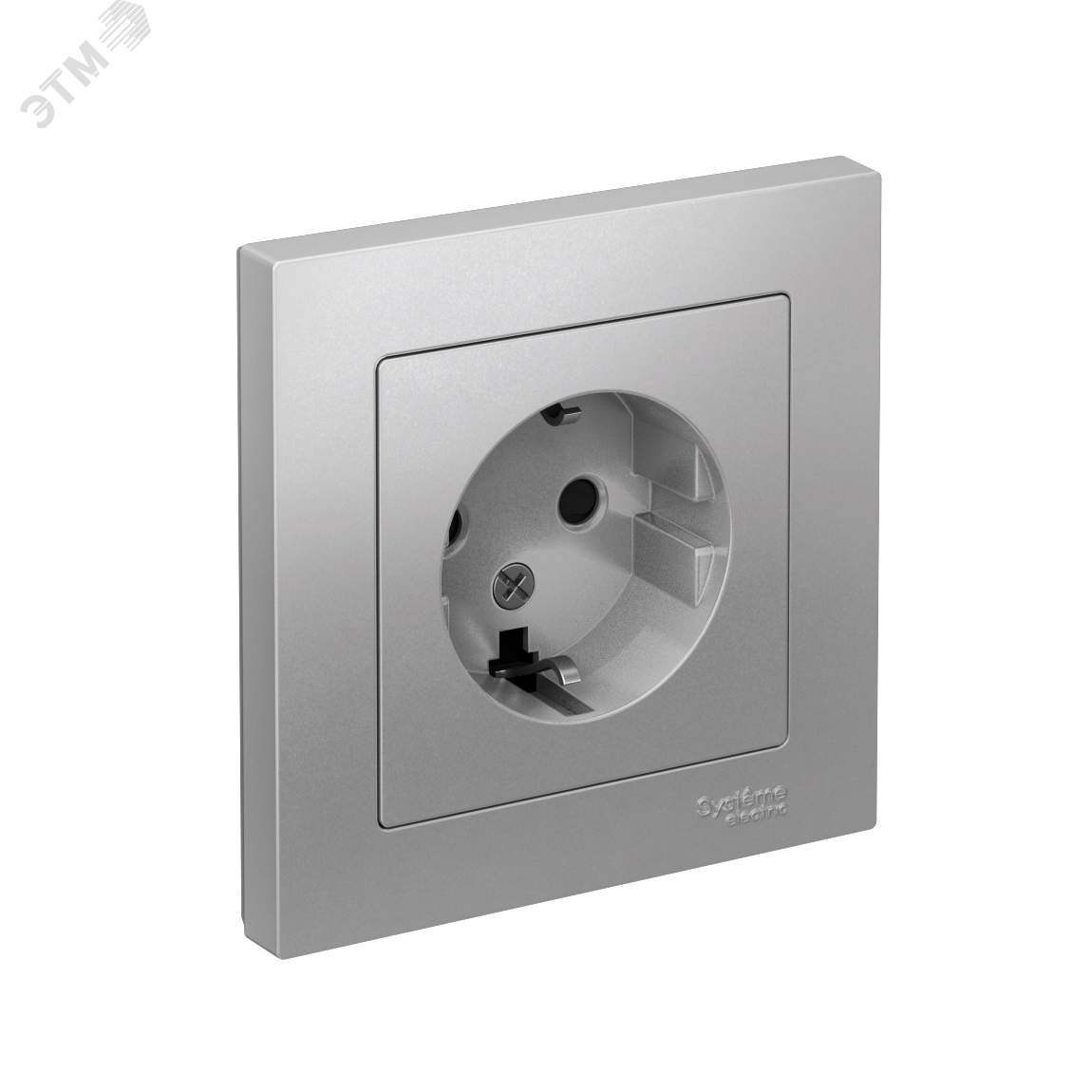 Изображение товара Розетка ATLASDESIGN с заземлением и шторками 16А алюминий Россия