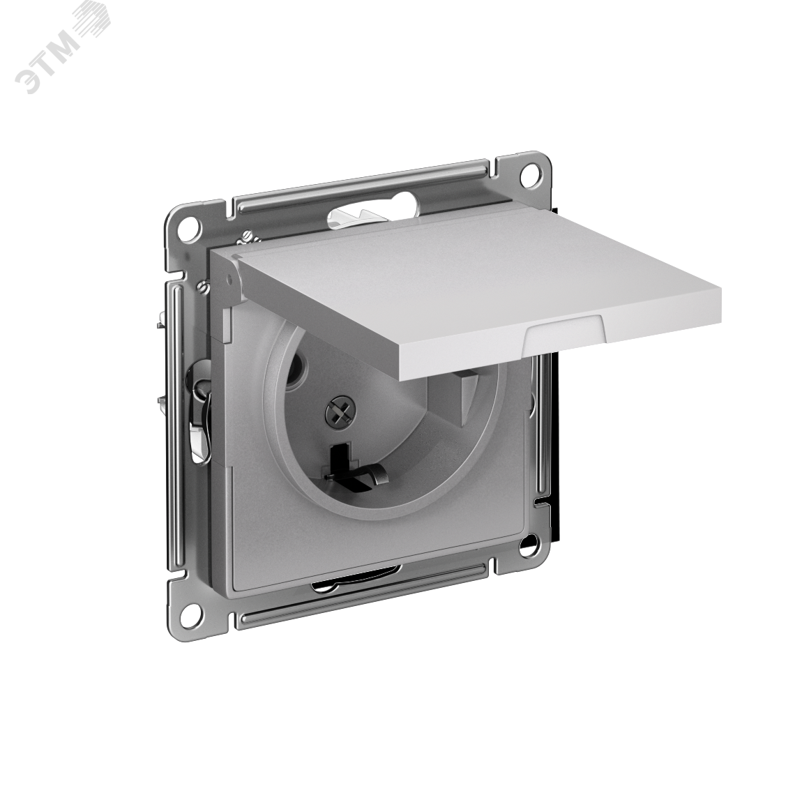 Изображение товара Розетка ATLASDESIGN с заземлением и шторками 16А IP20 алюминий Systeme Electric