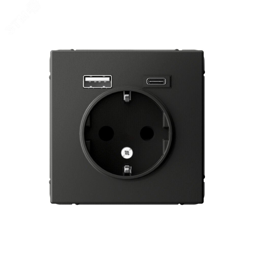 Изображение товара Розетка силовая с USB Type A и C, 16А, базальт, Systeme Electric