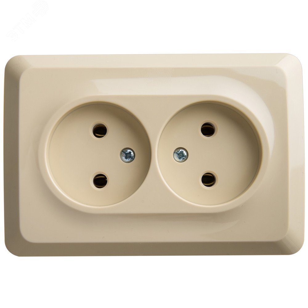 Изображение товара ЭТЮД Розетка угловая двойная открытой установки без заземления без шт.16А 250B, кремовый (шт)
