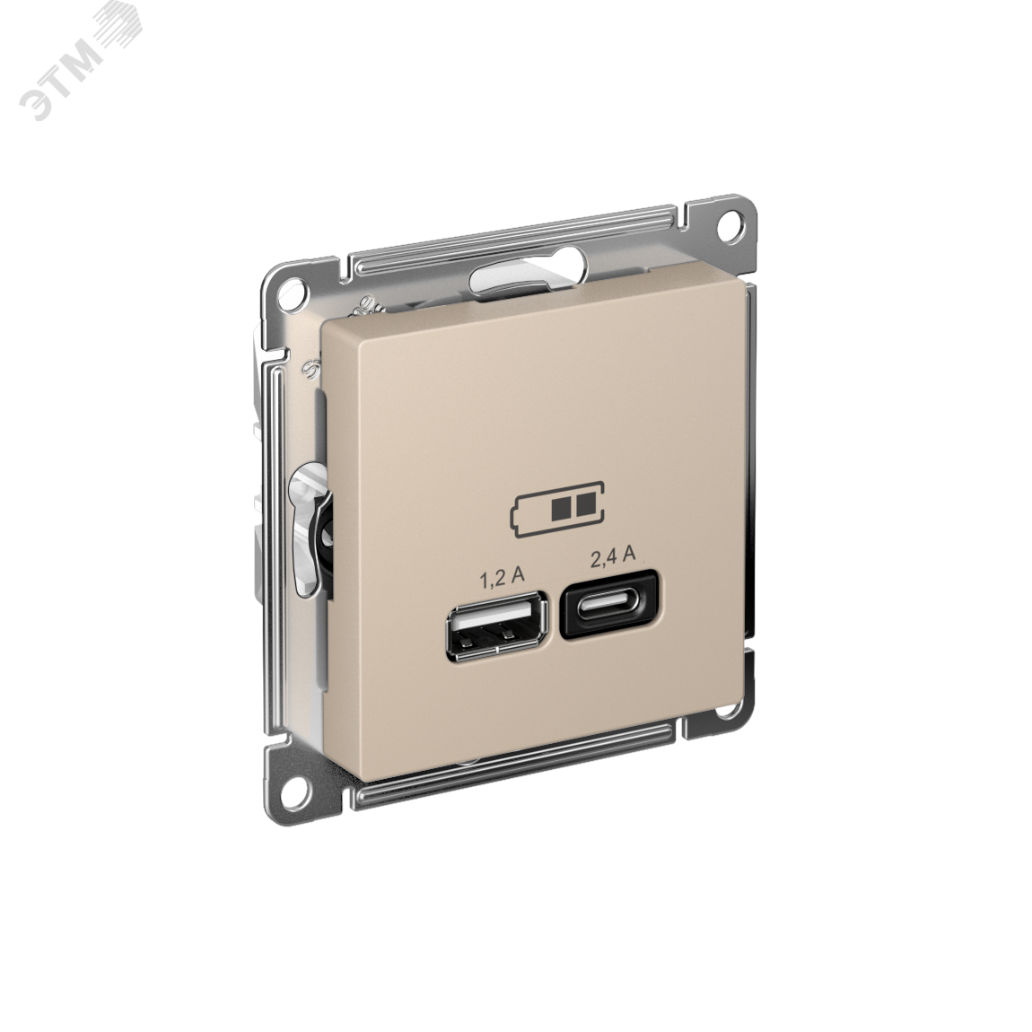 Изображение товара Розетка USB ATLASDESIGN с разъемами A+C, 5В/2.4А, песочный цвет
