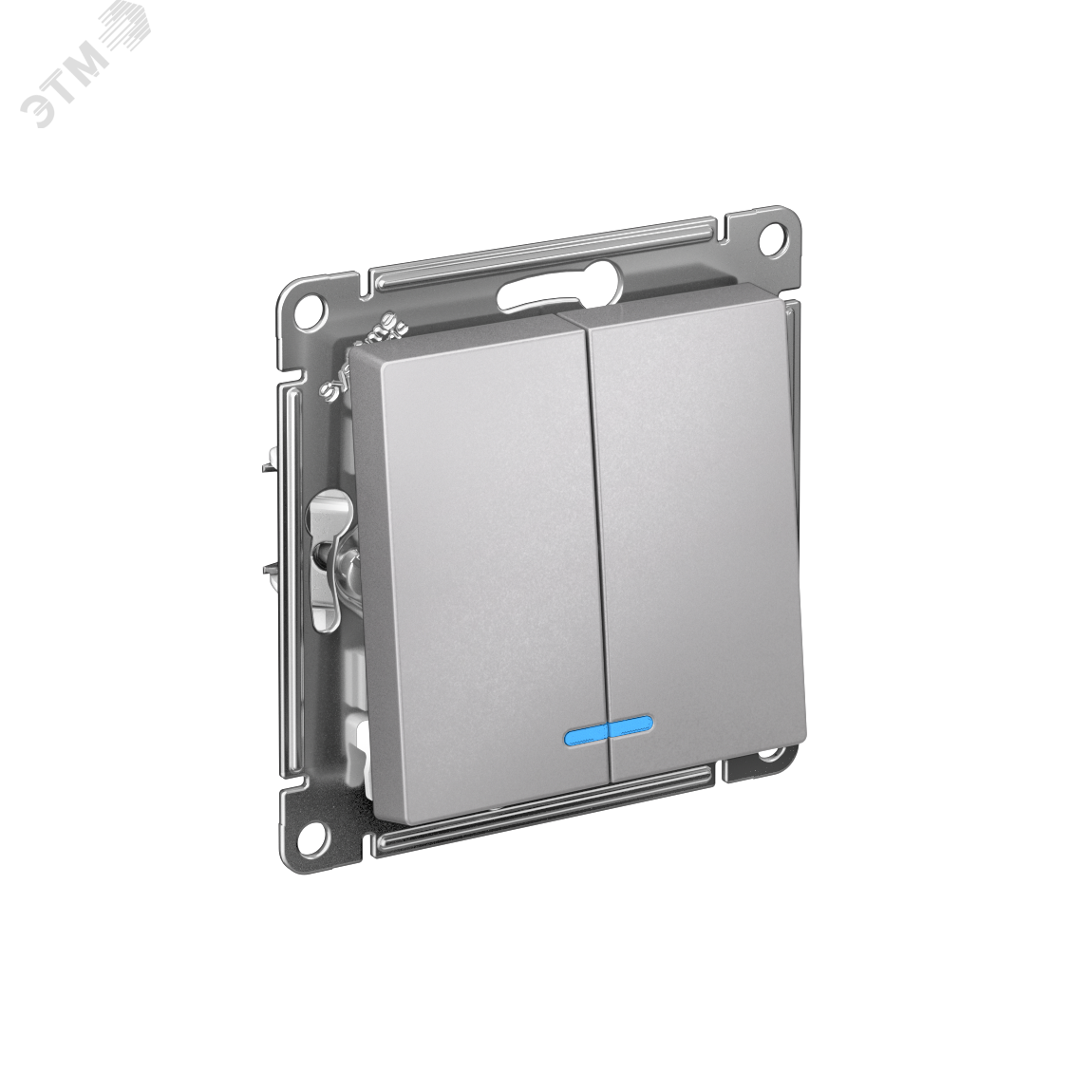 Изображение товара Выключатель двухклавишный ATLASDESIGN с подсветкой алюминий 220В 10А