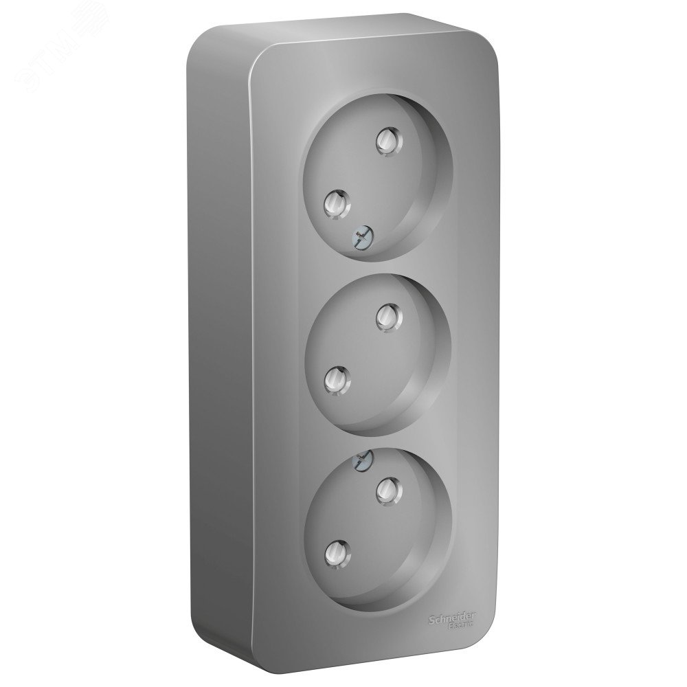 Изображение товара Розетка BLANCA наружная трехпостовая, без заземления, со шторками, с изолирующей пластиной, 16А, 250В, алюминий (шт)