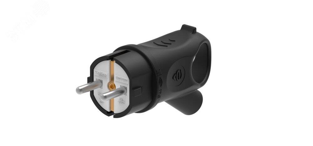 Изображение товара Вилка 2К+З угловая каучуковая 16А/250В IP44 Чёрная MultiSet (шт)