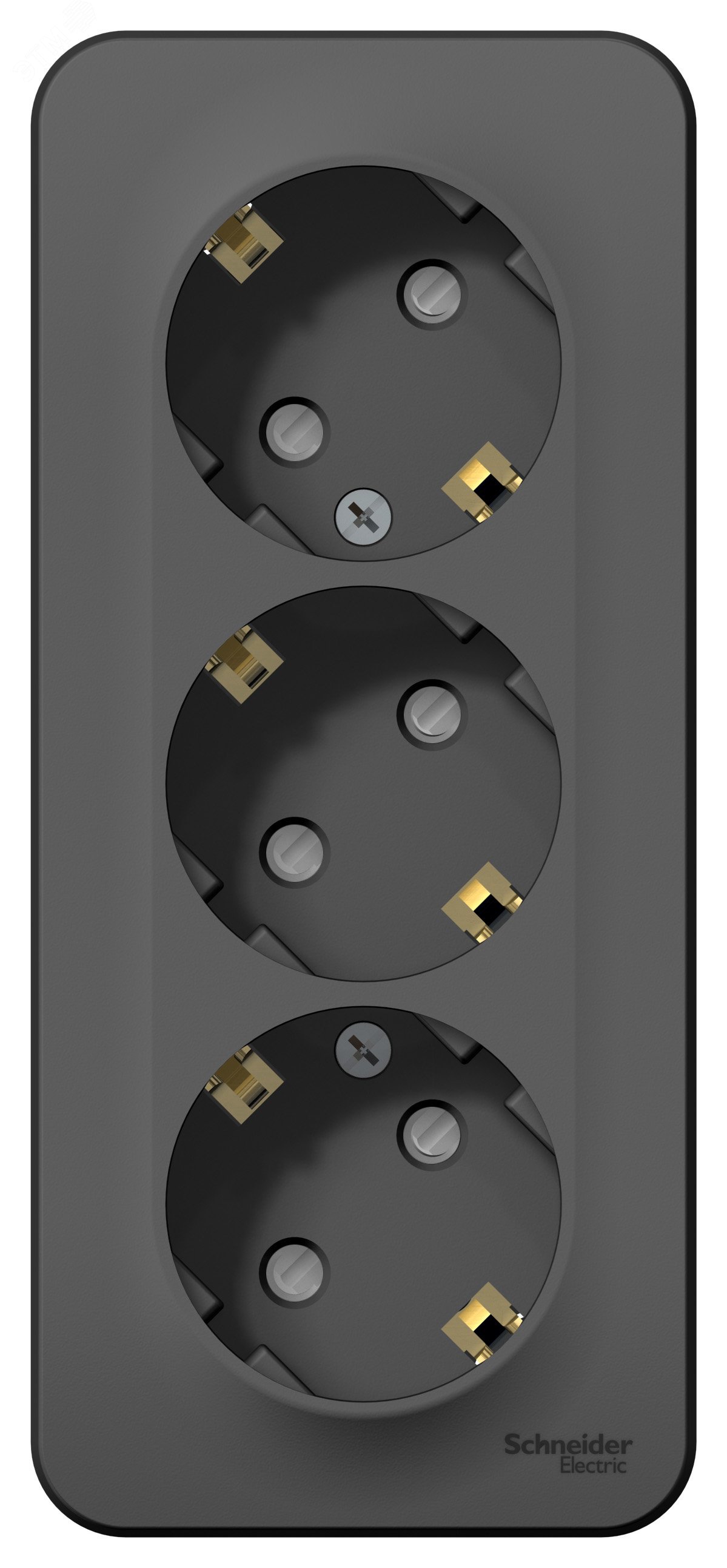 Изображение товара Розетка наружная трипостовая Blanca антрацит с заземлением шторками 16А 250В