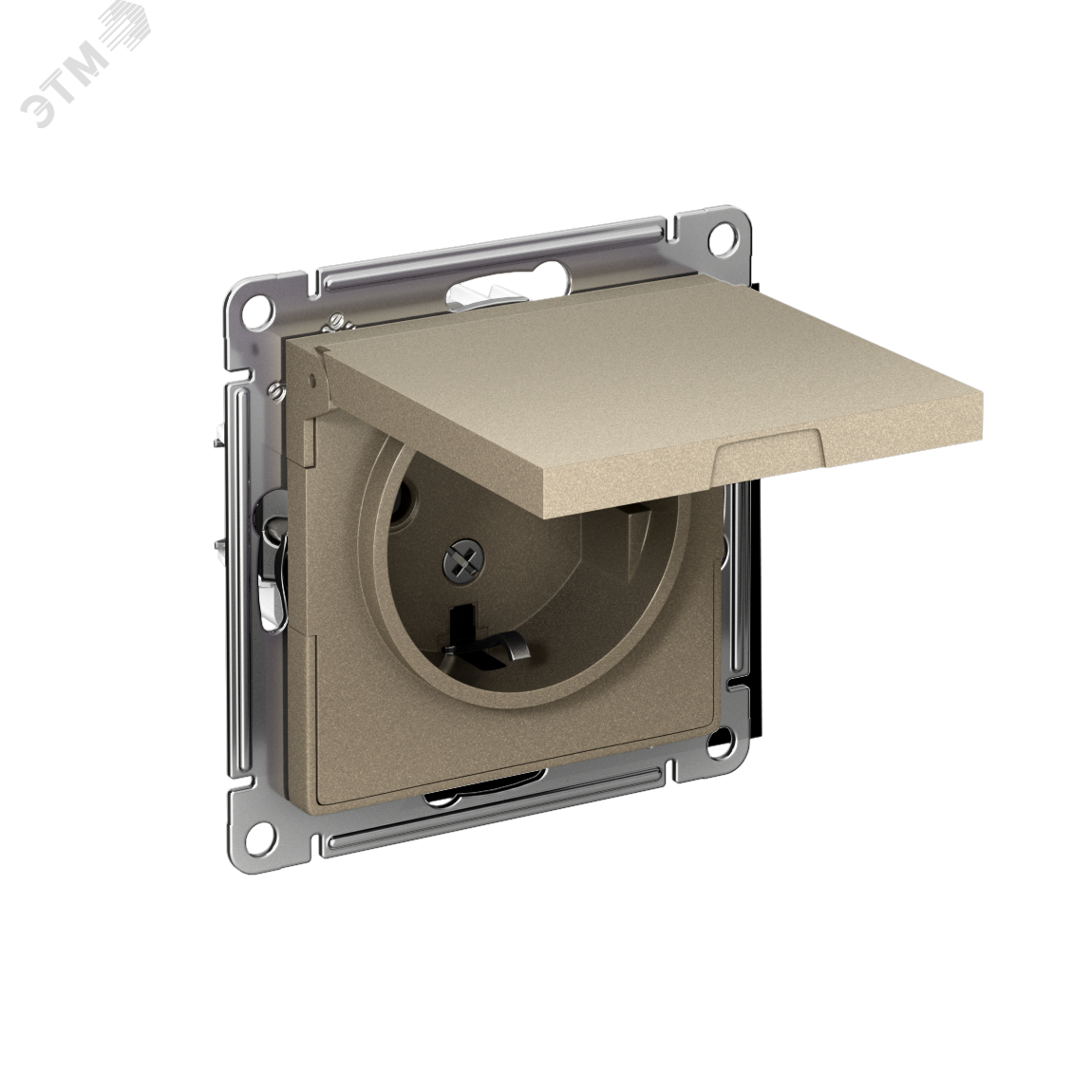Изображение товара Розетка Systeme Electric ATLASDESIGN с заземлением шторками и крышкой 16А IP20 шампань