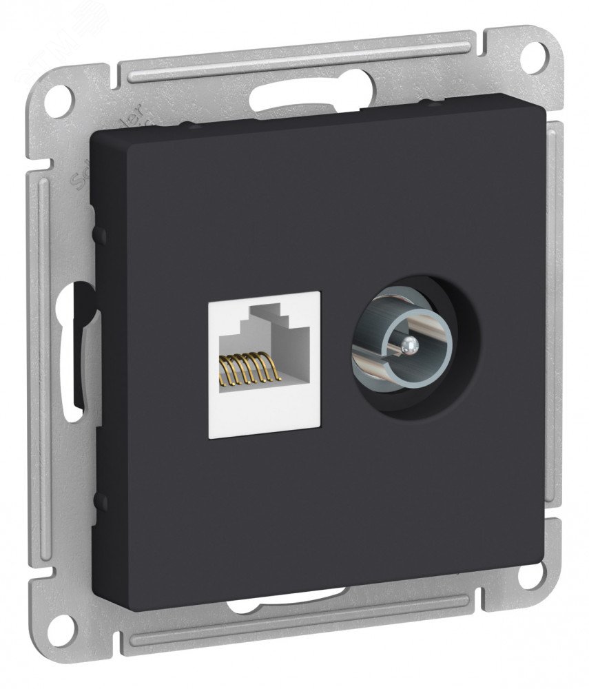 Изображение товара Розетка двойная компьютерная ТВ RJ45 TV кат 5E карбон AtlasDesign Systeme Electric