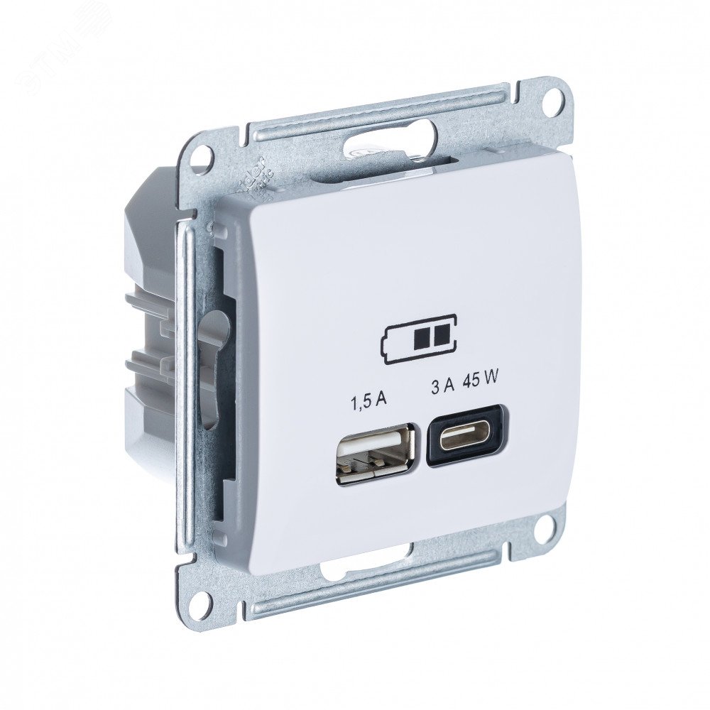 GLOSSA USB РОЗЕТКА A + тип-C 45W высокоскорост. зарядка QC, PD, механизм, БЕЛЫЙ GSL000129 Systeme Electric - превью 2
