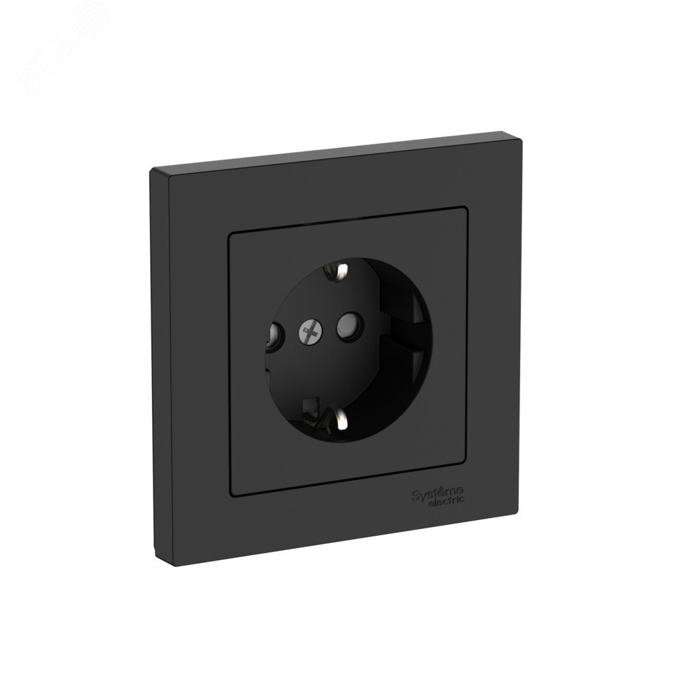 Изображение товара Розетка с заземлением со шторками AtlasDesign 16A карбон быстрый монтаж