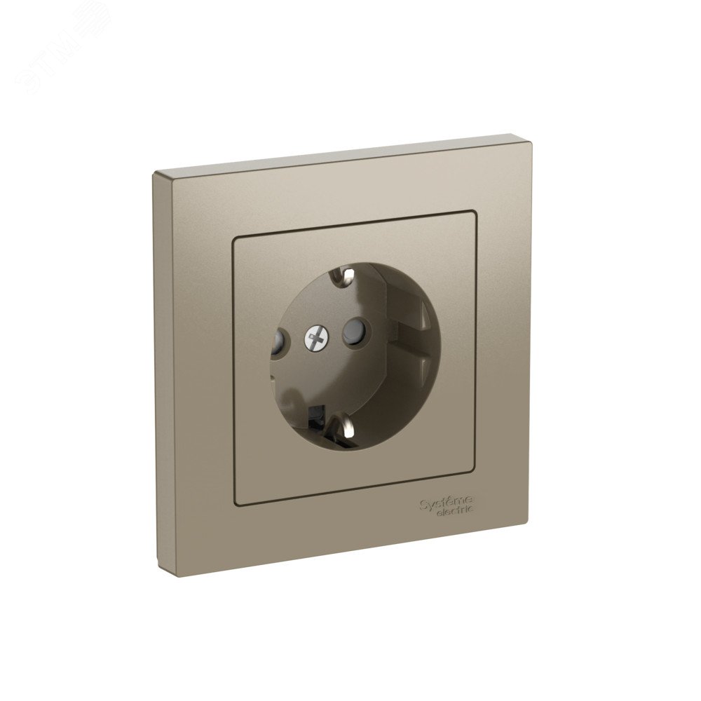 Изображение товара Розетка с заземлением и шторками AtlasDesign 16А IP20 в сборе с быстрозажимными клеммами шампань