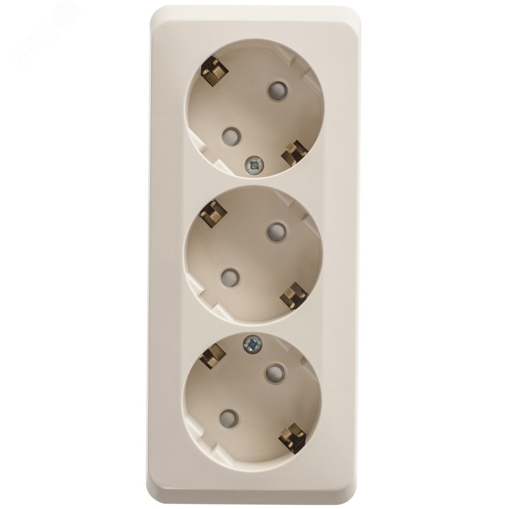 Изображение товара ЭТЮД тройная открытая розетка со заземлением и шторками 16А 250В кремовая Россия