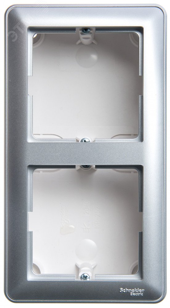 Изображение товара W59 коробка подъемная для наружного монтажа с рамкой 2-местная, матовый хром (шт)