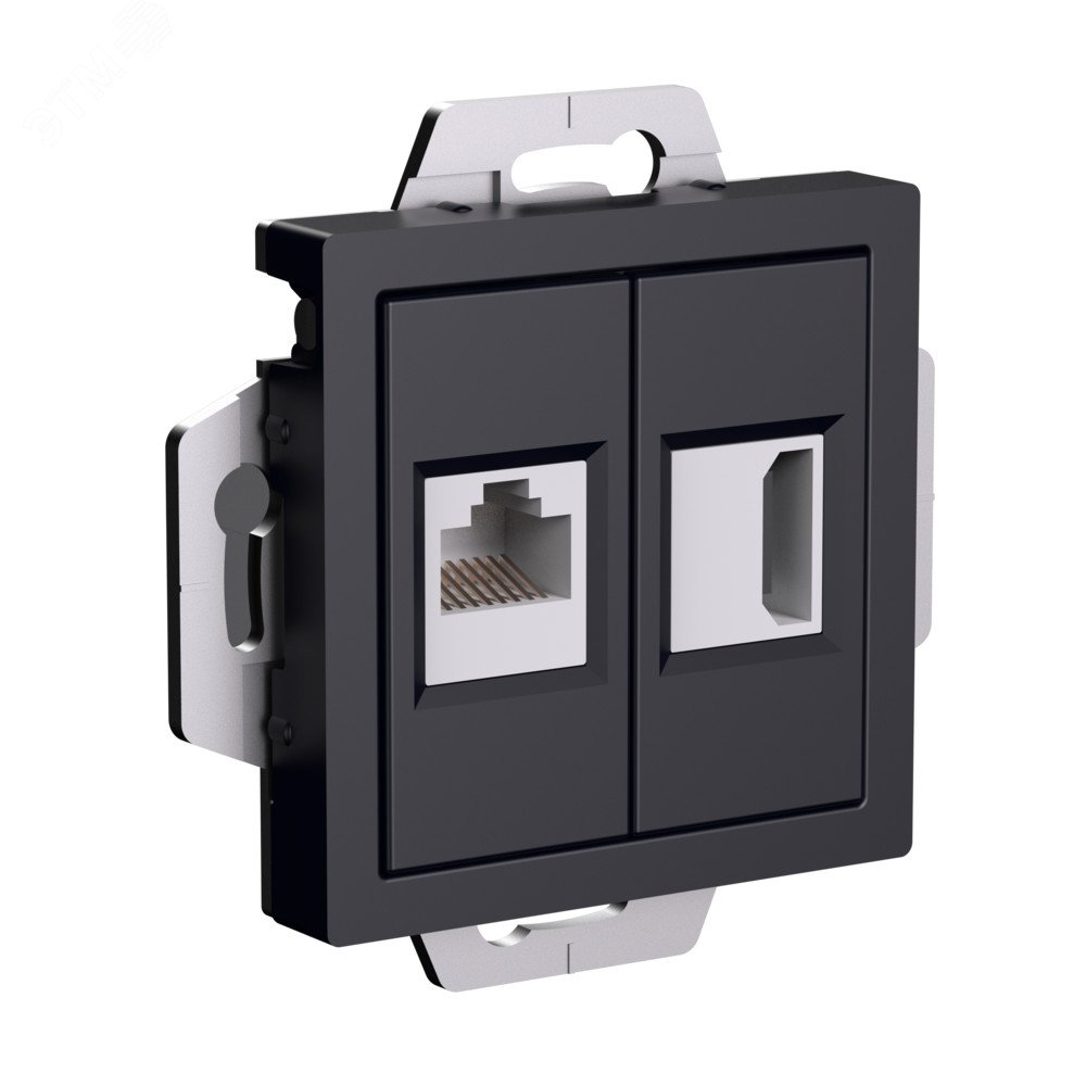 Изображение товара ATLASDESIGN РОЗЕТКА двойная HDMI+RJ45, кат.5Е, механизм, КАРБОН (шт)