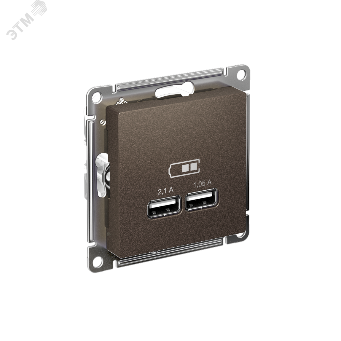 Изображение товара Розетка ATLASDESIGN USB 5В 1 порт x 2,1 А 2 порта х 1,05 А механизм мокко