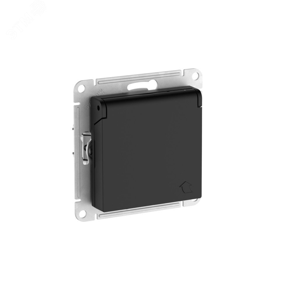 Изображение товара Розетка с заземлением серии ATLASDESIGN, карбон, 16А, IP20, с крышкой и шторками, Systeme Electric