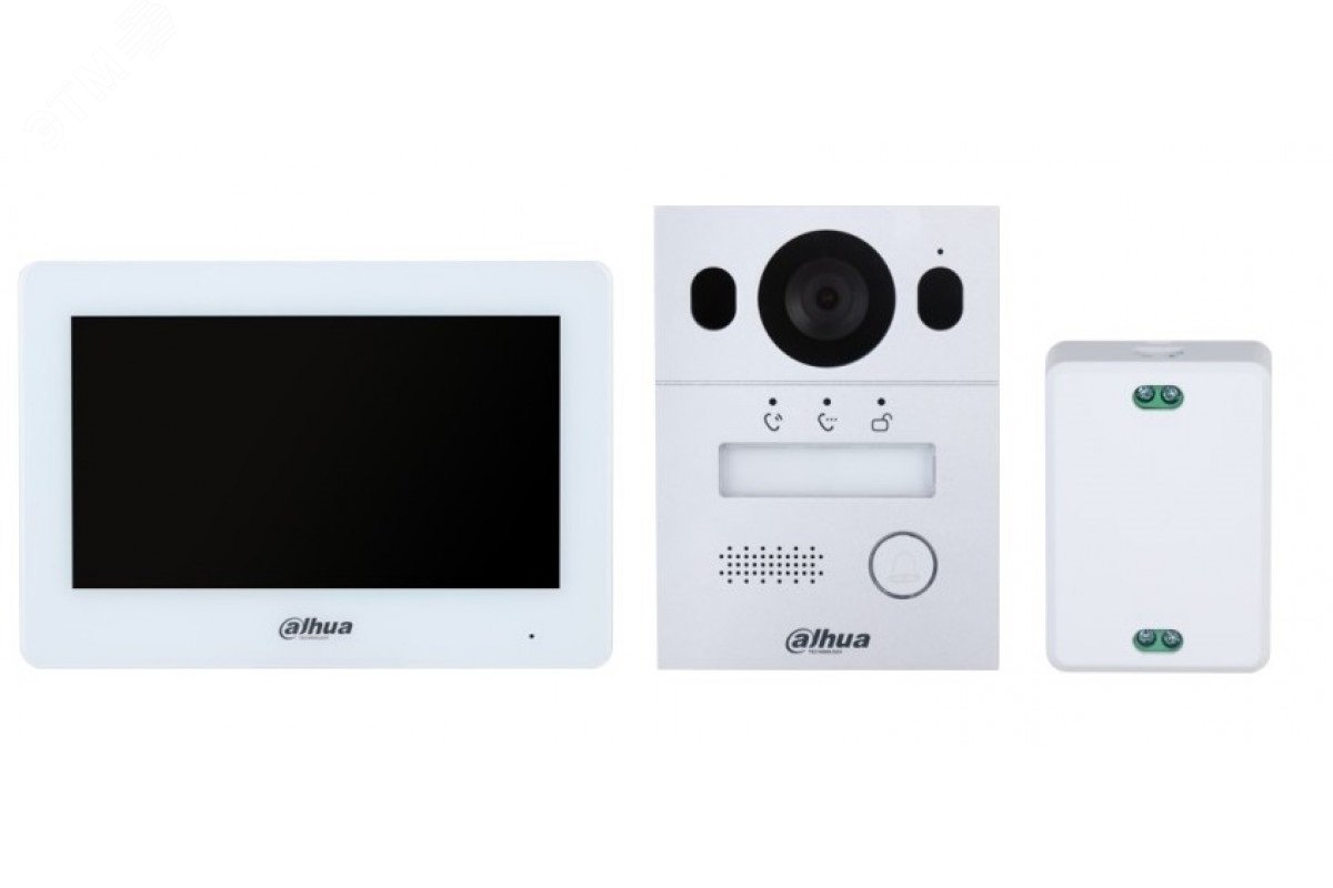 Изображение товара Комплект видеодомофона 2-проводной(Панель вызывнаяDHI-VTO2003F, видеодомофон с WiFi DHI-VTH5123H-W, 2-проводной контроллер VTNC1003C, монтажная коробка для врезного монтажа) (шт)