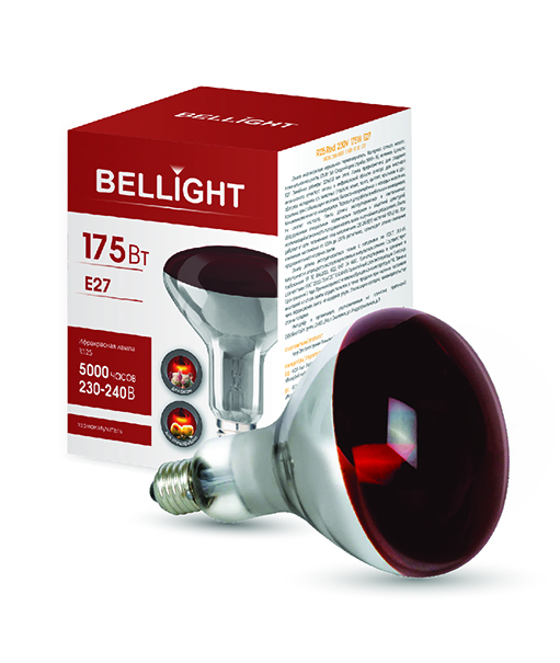 Лампа накаливания инфракрасная зеркальная ИКЗК 175вт 230-240В R125 E27 красн.
