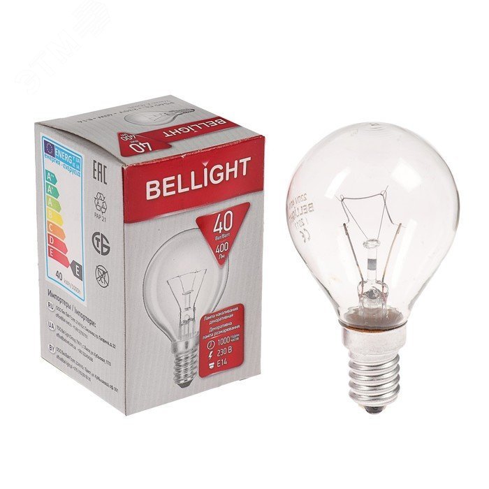 Лампа накаливания декоративная ДШ 40Вт 230В Е14 (шар) цветная упаковка BELLIGHT