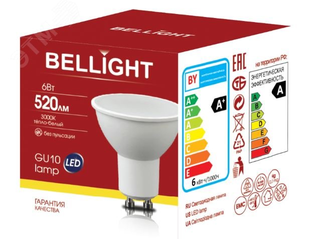 Лампа светодиодная LED 6Вт 3000K 520Лм GU10 Bellight 88297900 BELLIGHT