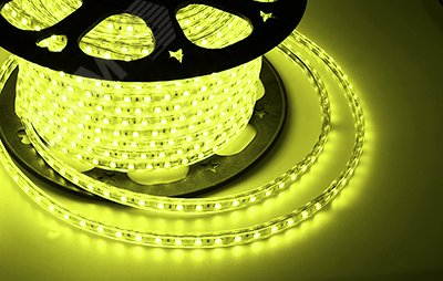 Лента LED герметичная в силиконовой оболочке 220В 10х7мм IP65 SMd3528 60 диодов/метр желтый (бухта 100м) 142-602 Neon-Night