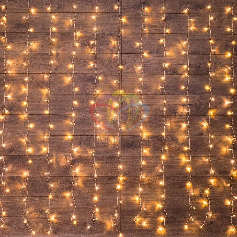 Гирлянда светодиодная Дождь 1.5x1.5 м, прозрачный ПВХ, 144 LED с контроллером, теплое белое свечение 235-036 Neon-Night