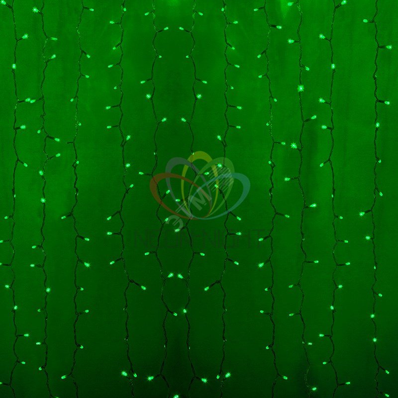 Гирлянда светодиодный Дождь 2х1,5 м, постоянное свечение, прозрачный провод, 230 В, диоды зелёные 235-304 Neon-Night
