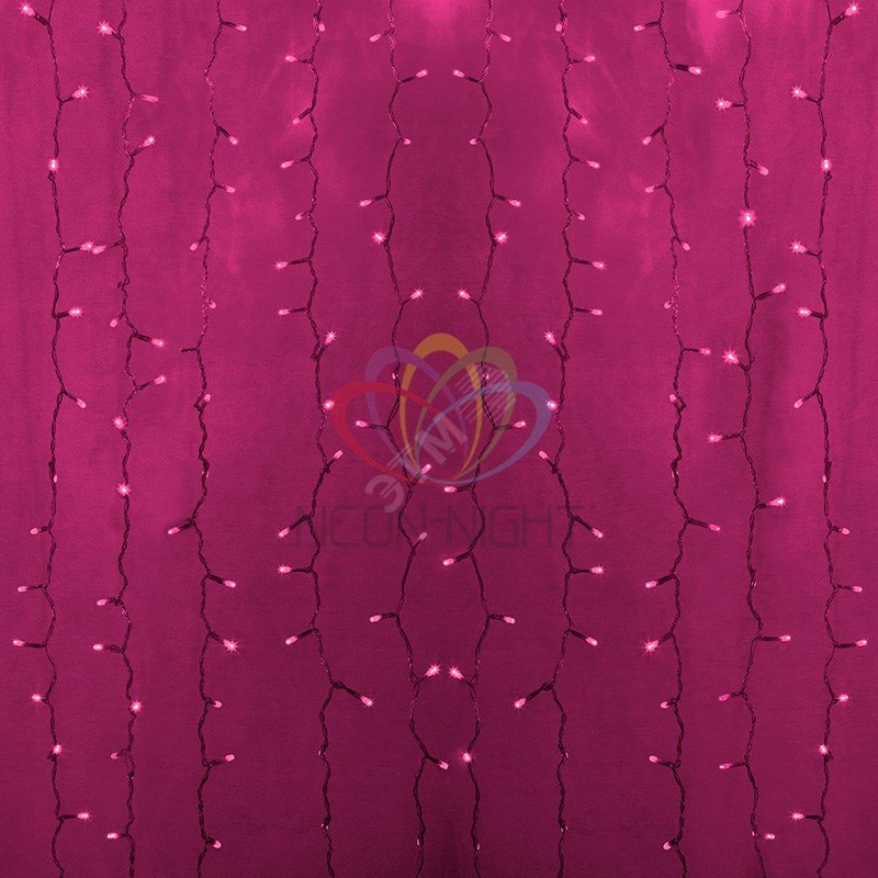 Гирлянда светодиодный Дождь 2х1,5 м, постоянное свечение, прозрачный провод, 230 В, диоды розовые 235-307 Neon-Night