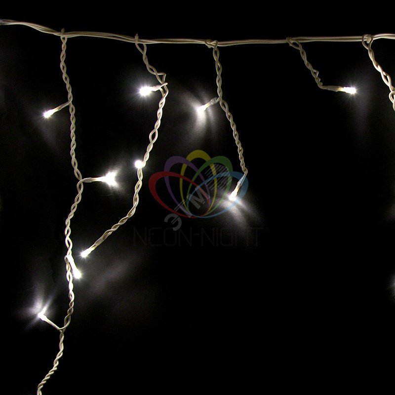 Гирлянда Айсикл Бахрома светодиодный, 1,8 х 0,5 м, белый провод, 230 В, диоды белые, 48 LED 255-025 Neon-Night