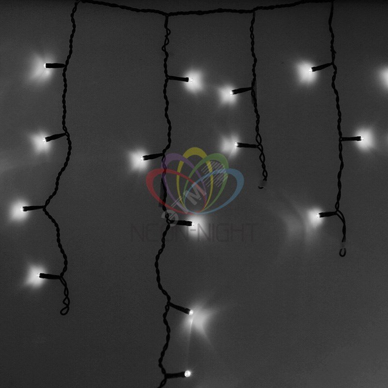 Гирлянда Айсикл Бахрома светодиодный, 4,8 х 0,6 м, черный провод, 230 В, диоды белые, 176 LED 255-135 Neon-Night