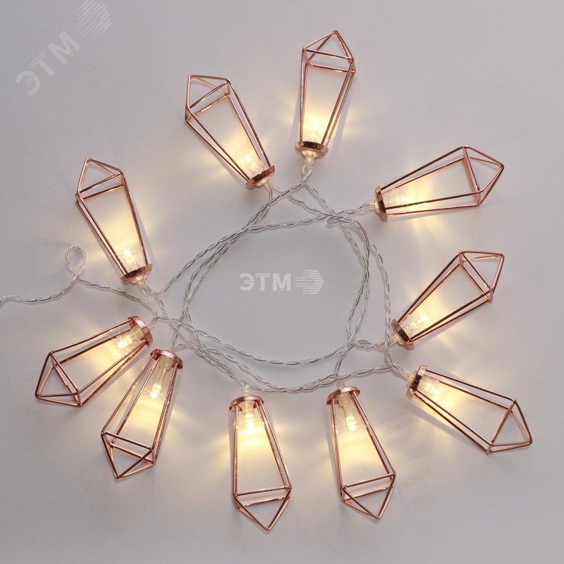 Изображение товара Гирлянда светодиодная кристаллы бронзовые 10 LED, 1,5 м, прозрачный ПВХ, теплый белый свет свечение, 2 х АА батарейки не в комплекте (шт)