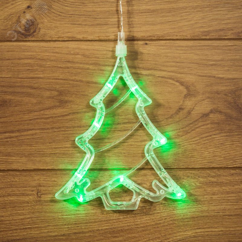Изображение товара Светодиодная фигура Ёлочка на присоске зеленая с 8 диодами для внутреннего использования