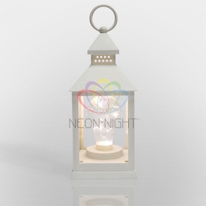 Фонарь декоративный с лампочкой, белый корпус, размер 10,5х10,5х24 см, тёплый белый 513-052 Neon-Night