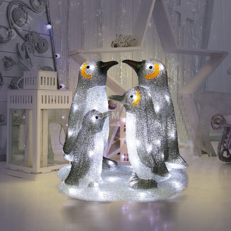 Фигура акриловая светодиодная Семья пингвинов 40х33х36 см, 80 светодиодов, IP65, понижающий трансформатор в комплекте 513-202 Neon-Night