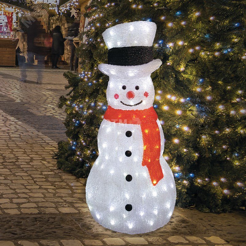 Фигура акриловая светодиодная Снеговик в шляпе 38х38х72 см, IP65, понижающий трансформатор в комплекте 513-282 Neon-Night