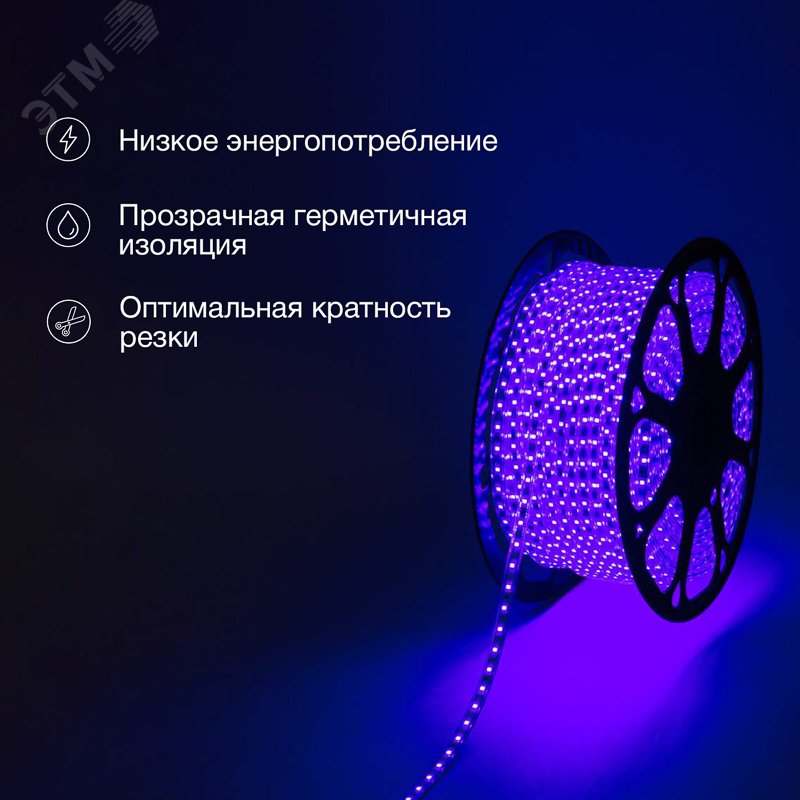 Лента уличная LED герметичная в силиконовой оболочке 220В 10х7мм IP65 SMd3528 60 диодов/метр cиний (бухта 100м) 142-603 Neon-Night - превью 3