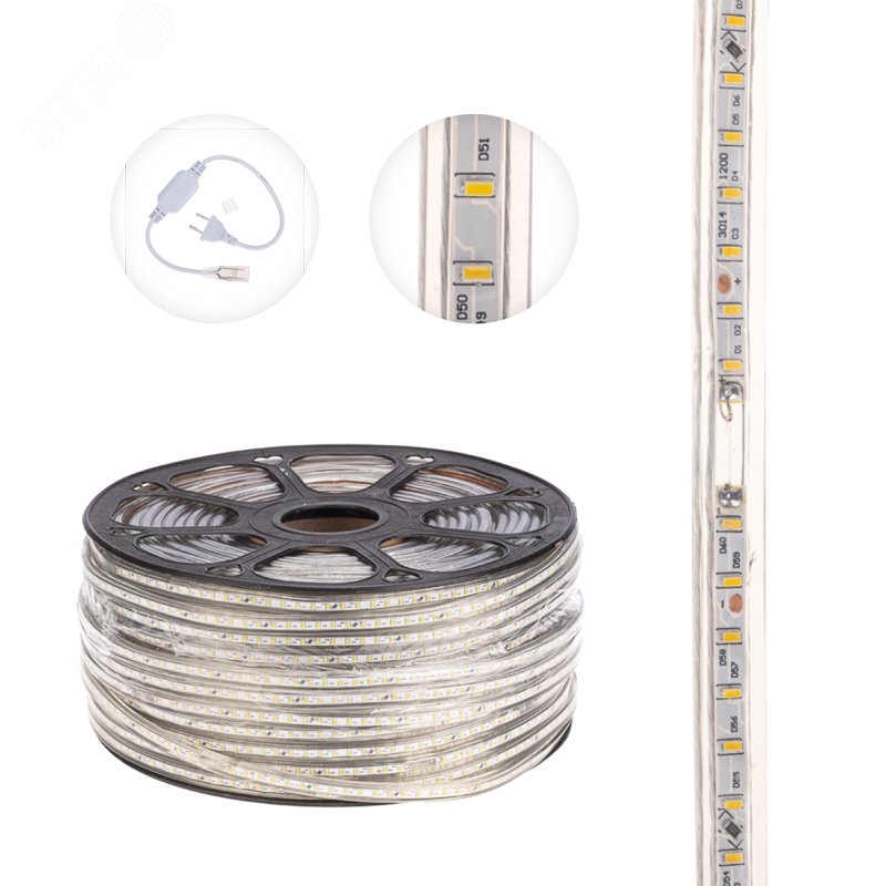 Изображение товара Лента LED уличная 220В, 6x10.6мм, IP67, SMD 3014, 120 LED/м, Теплый белый, 100м (м)