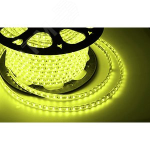 Лента LED герметичная в силиконовой оболочке 220В 10х7мм IP65 SMd3528 60 диодов/метр желтый (бухта 100м)