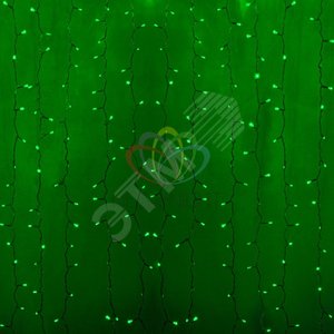 Гирлянда светодиодный Дождь 2х1,5 м, постоянное свечение, прозрачный провод, 230 В, диоды зелёные