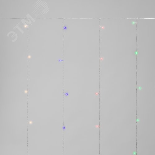 Изображение товара Гирлянда Занавес 1,5x1,5м 64 LED МУЛЬТИКОЛОР прозрачный ПВХ IP20 свечение с динамикой 220В не соединяется, с контроллером (шт)
