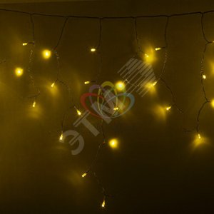 Гирлянда Айсикл Бахрома светодиодный, 4,8 х 0,6 м, прозрачный провод, 230 В, диоды желтые, 176 LED