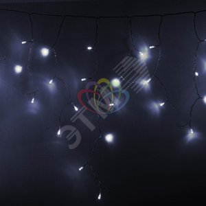 Гирлянда Айсикл Бахрома светодиодный, 4,8 х 0,6 м, прозрачный провод, 230 В, диоды белые, 176 LED