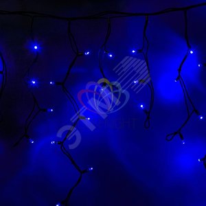 Гирлянда Айсикл Бахрома светодиодный, 4,0 х 0,6 м, черный провод каучук, 230 В, диоды синие, 128 LED