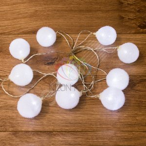 Гирлянда домашняя светодиодная Шарики - снежки 3м 10LED белый