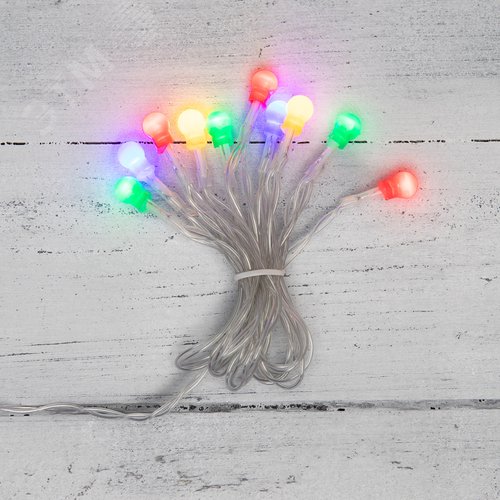 Изображение товара Гирлянда светодиодная Шарики 1,5 м, 10 LED, прозрачный ПВХ, свечение мультиколор, 2 х АА батарейки не в комплекте (шт)