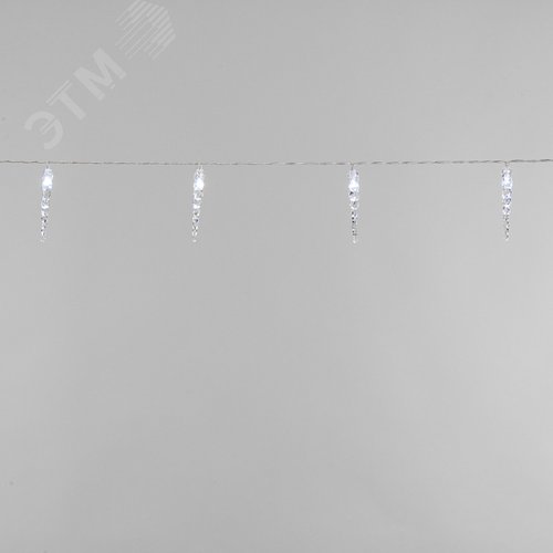 Изображение товара Гирлянда светодиодная Сосульки 1,5 м, 10 LED, прозрачный ПВХ, свечение белый, 2 х АА батарейки не в комплекте (шт)